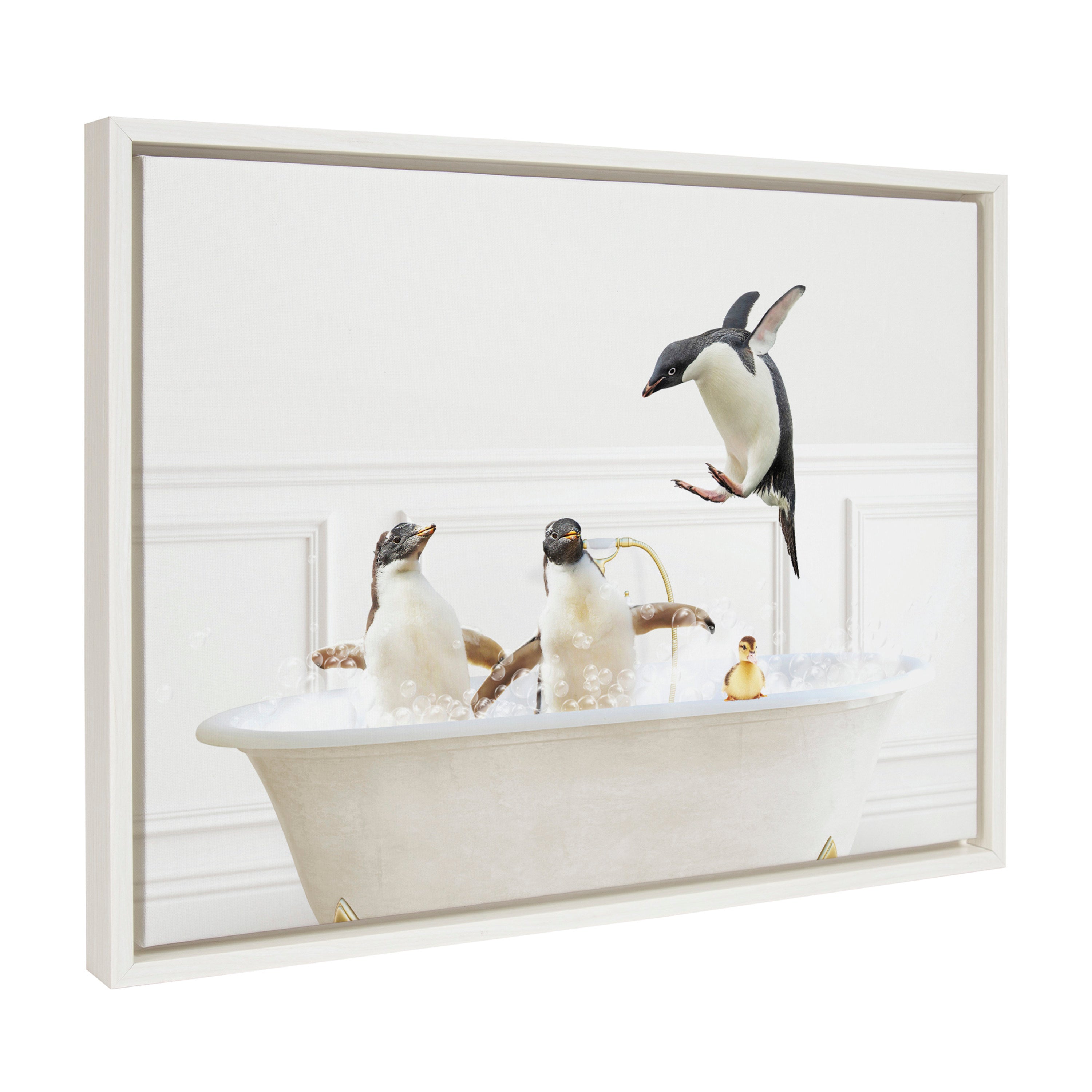 Sylvie Penguins In Bubble Bath Neutral Style Framed Canvas by kateandlaurel - product image 7 for Resin Society