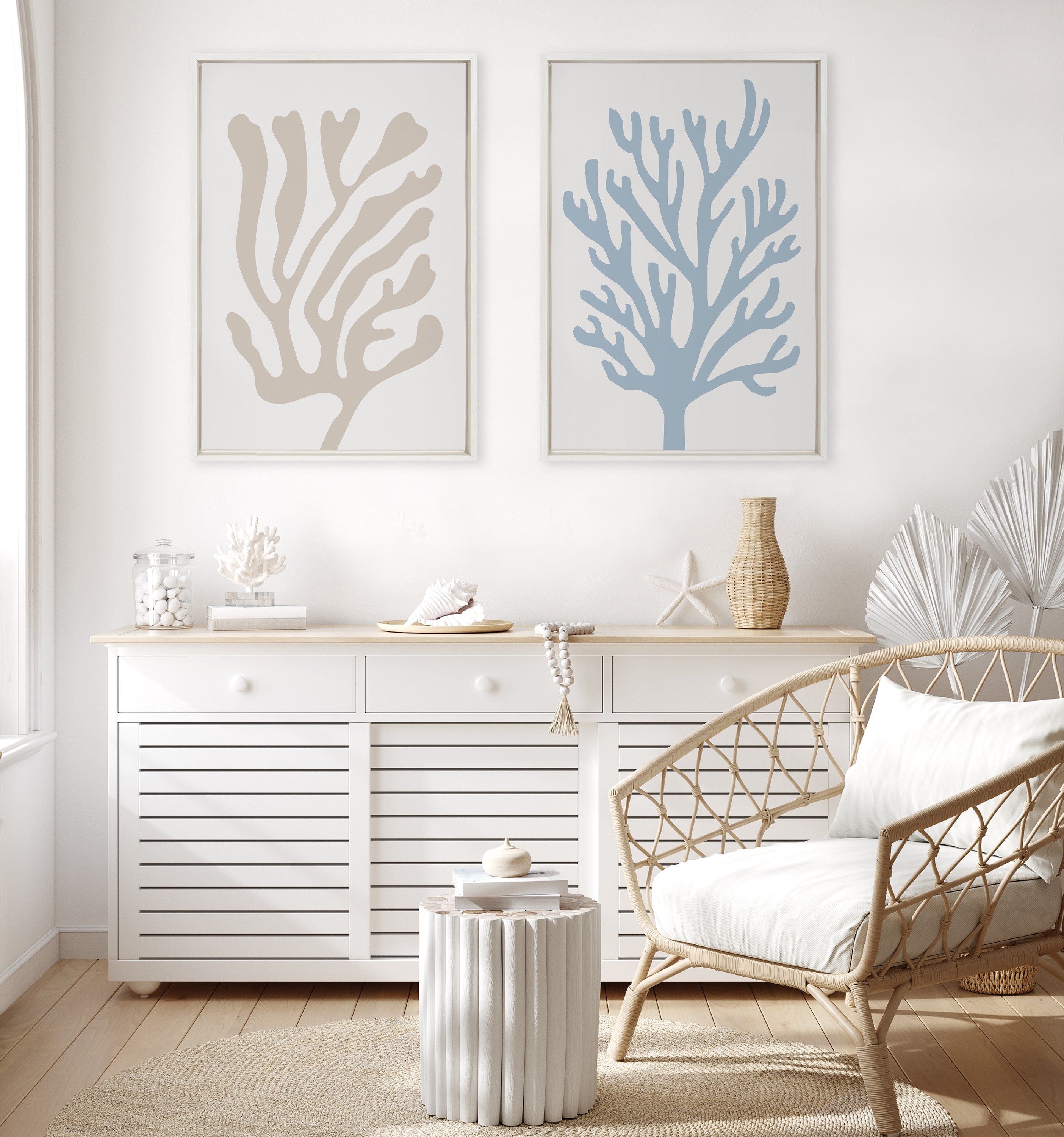 Sylvie Abstract Coral Ocean Blue Framed Canvas by kateandlaurel - product image 5 for Resin Society