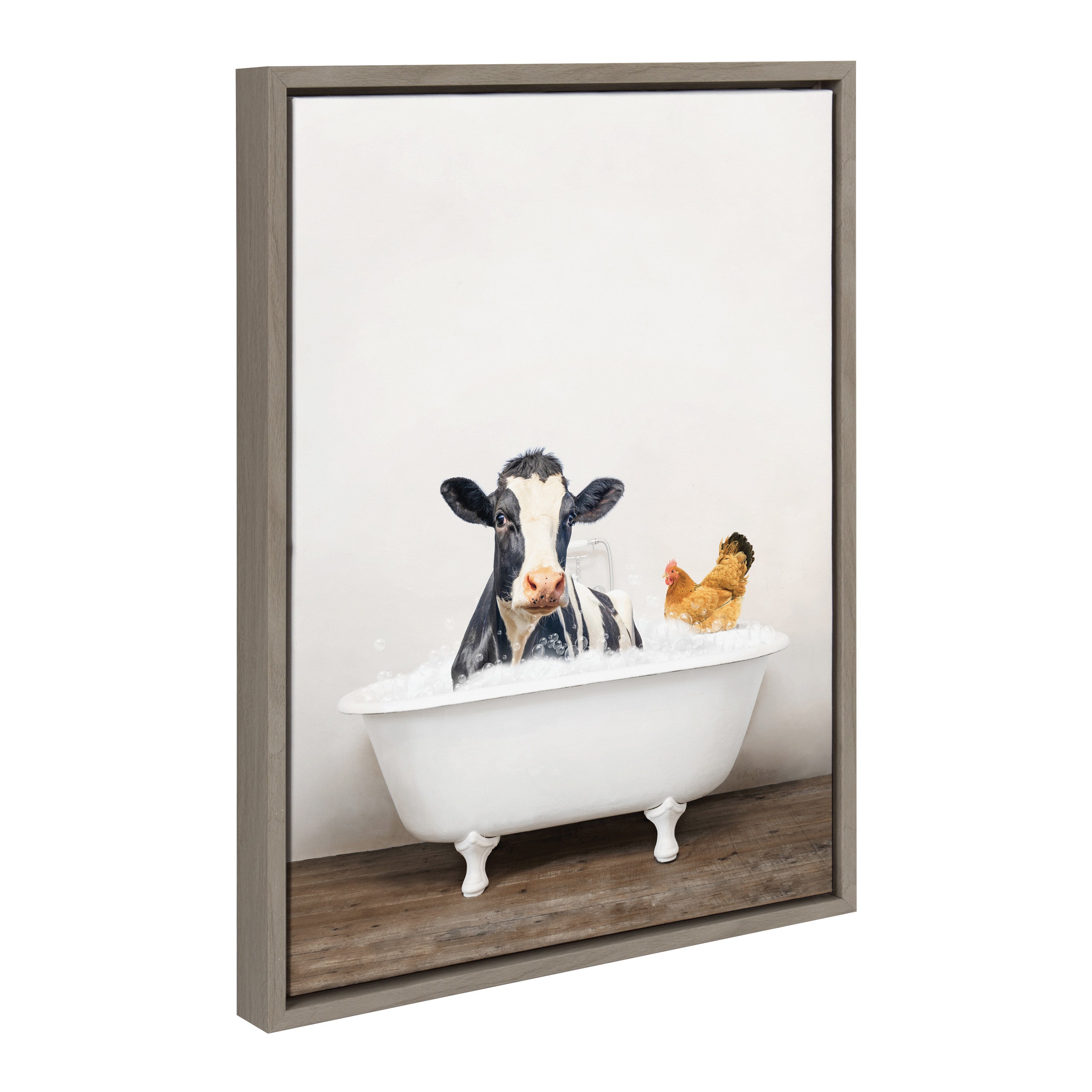 Sylvie Cow and Chicken in Rustic Bath Framed Canvas by kateandlaurel - product image 13 for Resin Society