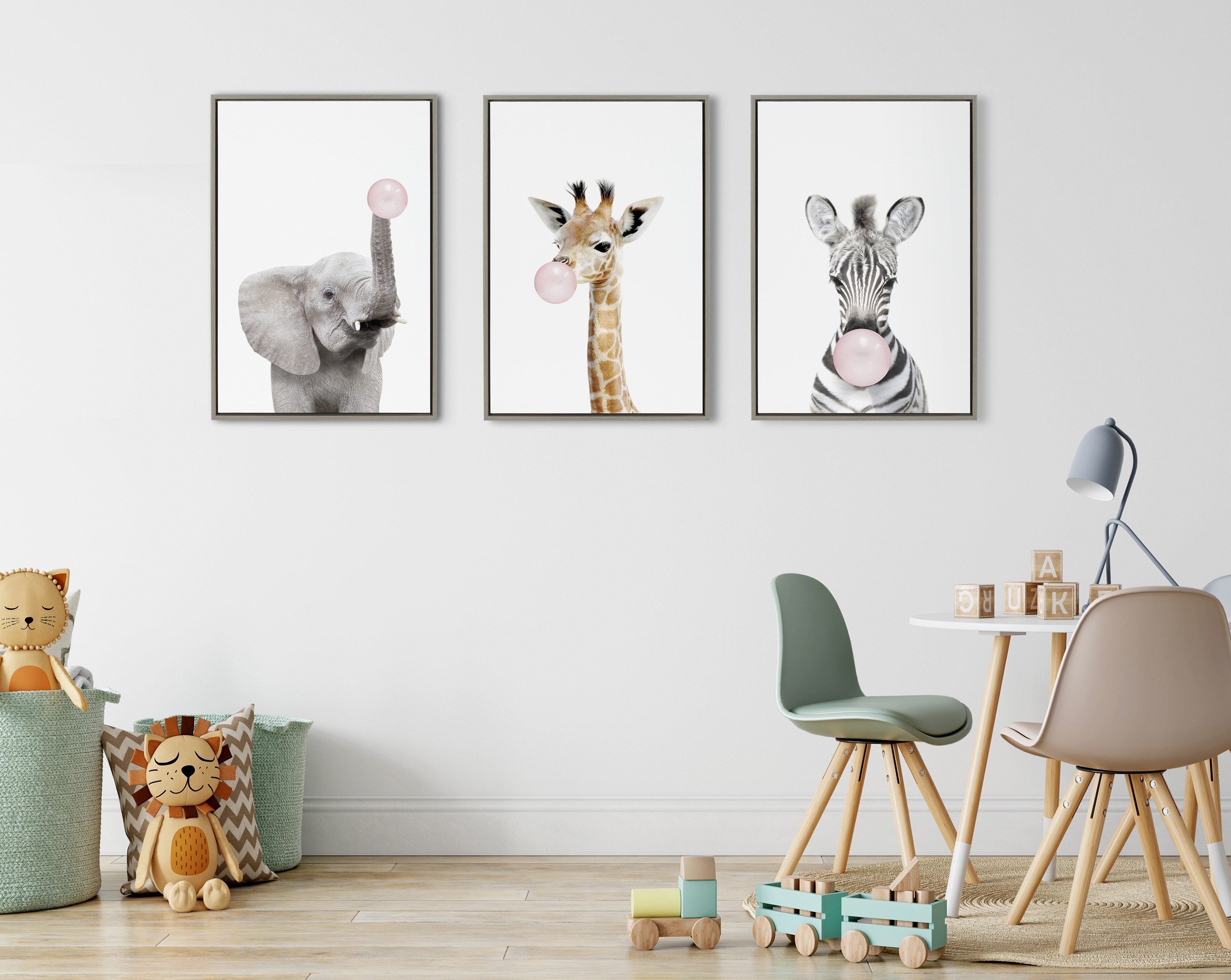 Sylvie Bubble Gum Elephant Framed Canvas by Amy Peterson Art Studio by kateandlaurel - product image 11 for Resin Society