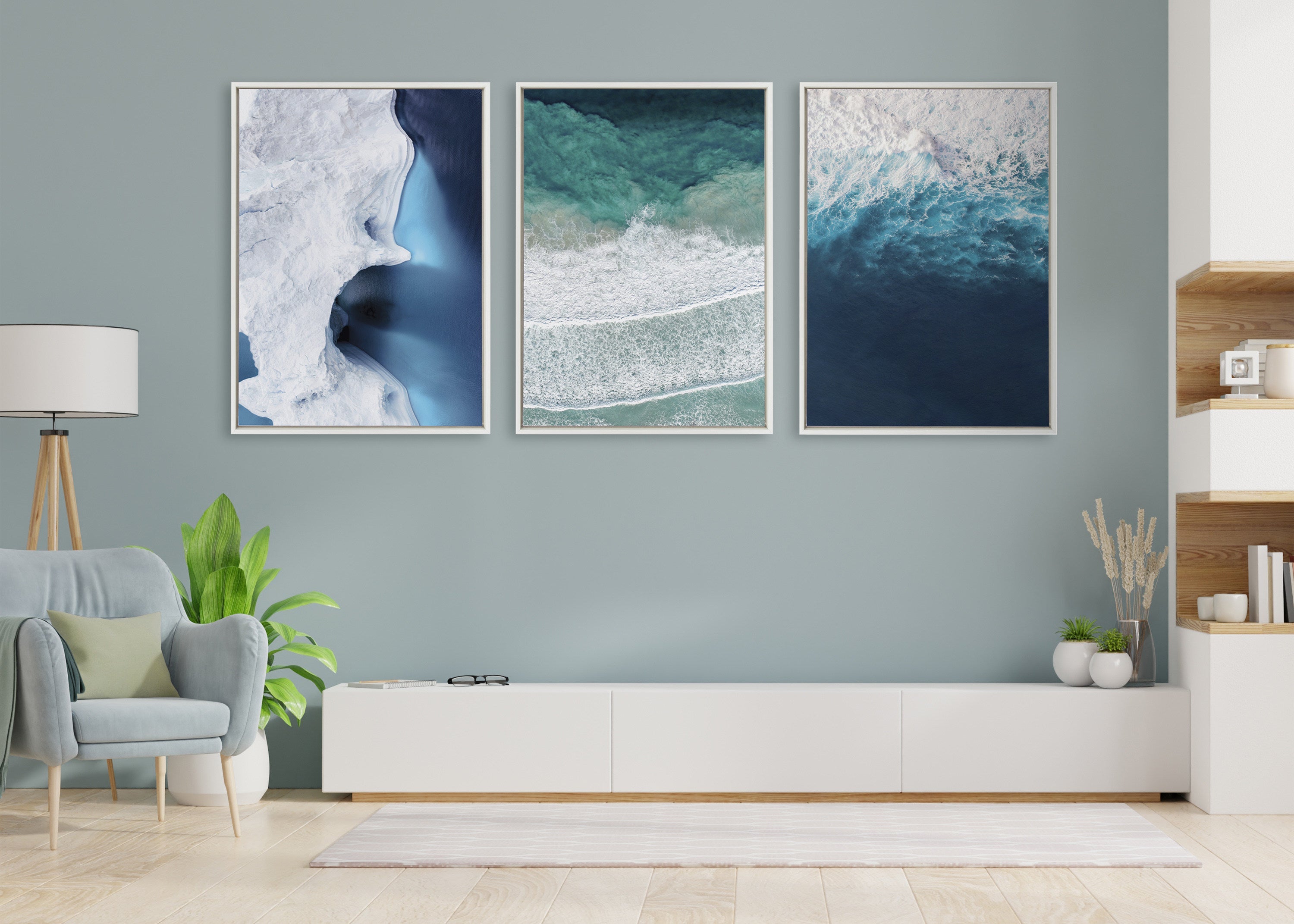 Sylvie Seascape of Splashing Waves Framed Canvas by kateandlaurel - product image 5 for Resin Society
