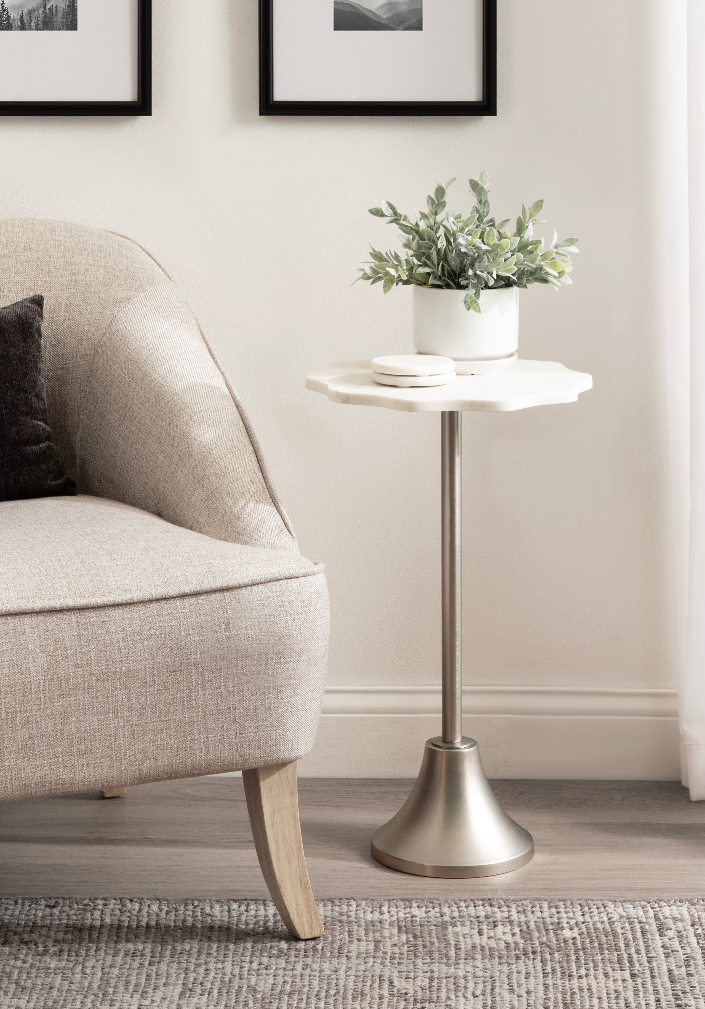 Sanzo Scalloped Marble and Metal Table