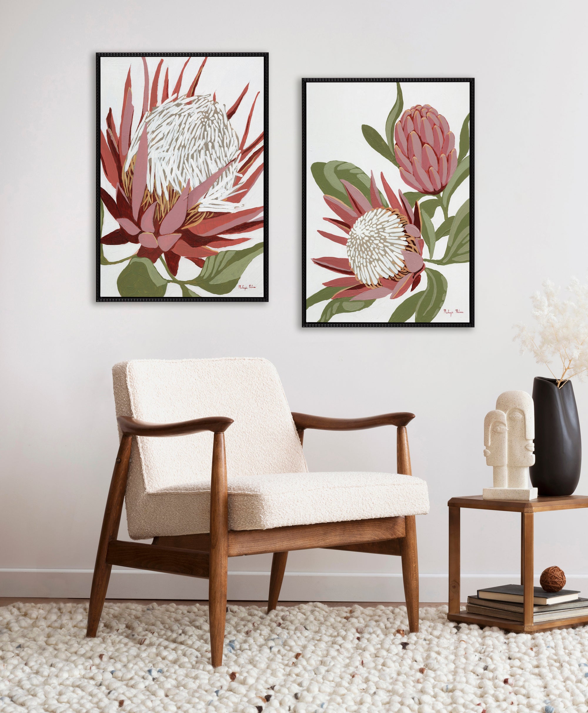 Sylvie Beaded King Protea and King Protea 2 Framed Canvas Art Set by Mackenzie Nelson