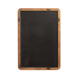 Rectangular mirror with black reflective surface framed by light, natural wood featuring rounded corners and visible metal hanging hardware on all sides