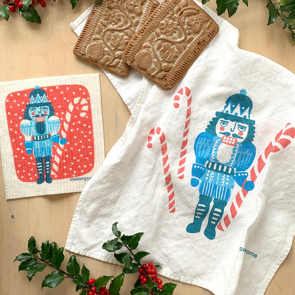 Nutcracker Tea Towel + 1 Swedish Dishcloth Bundle by sweetgum home, LLC - main product image for Resin Society