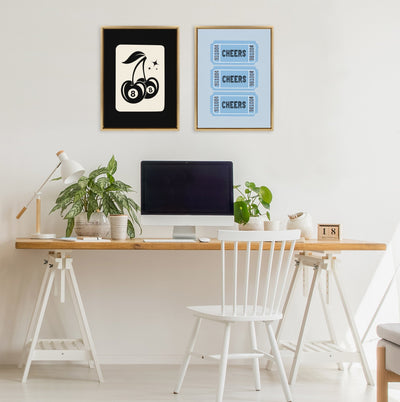 Sylvie Cheers Blue Ticket Framed Canvas by Alli Standefer