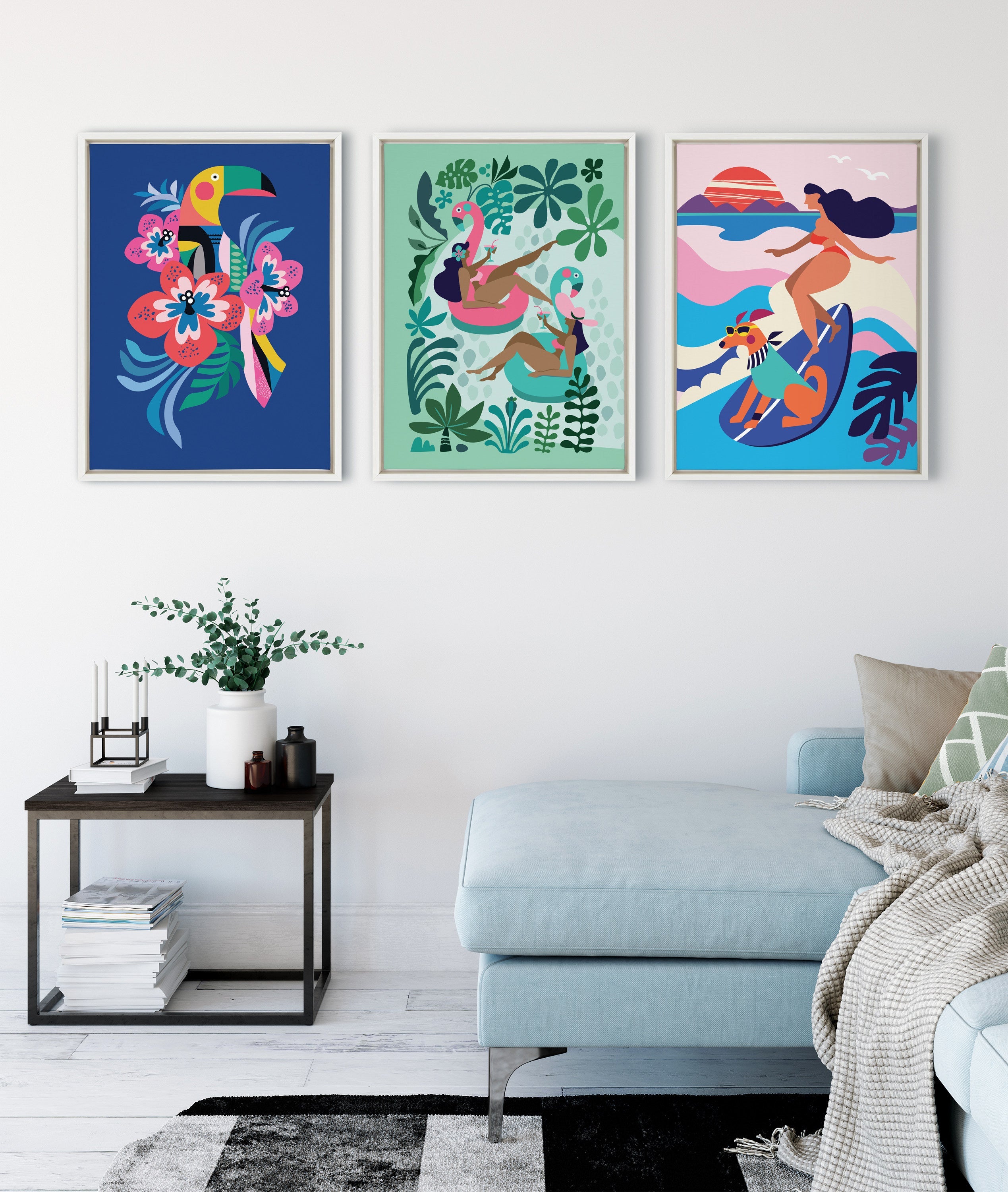 Sylvie Mid Century Modern Hibiscus Framed Canvas by kateandlaurel - product image 12 for Resin Society