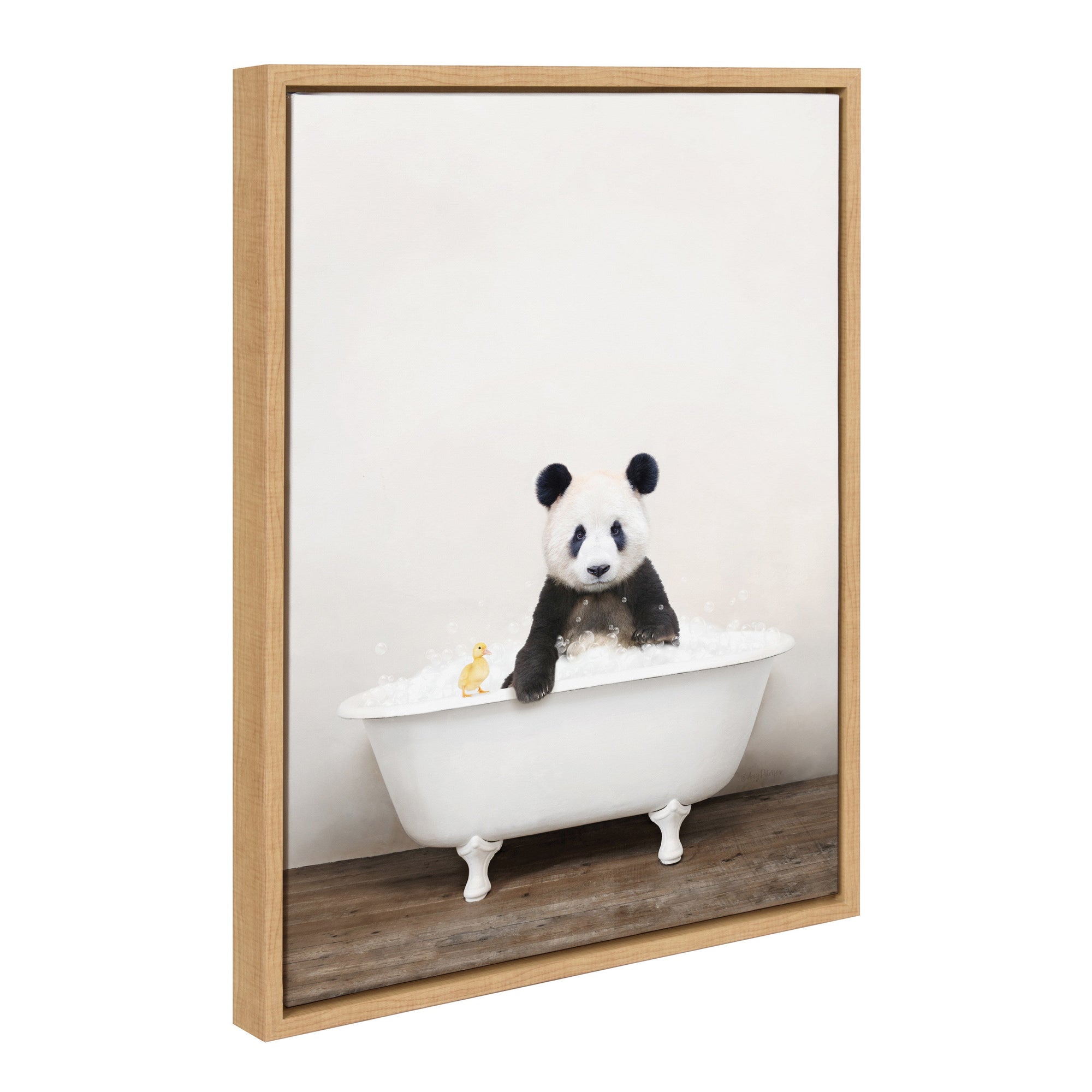 Sylvie Panda Waving in Rustic Bath Framed Canvas by kateandlaurel - main product image for Resin Society