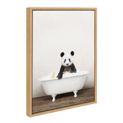 Sylvie Panda Waving in Rustic Bath Framed Canvas by kateandlaurel - main product image for Resin Society