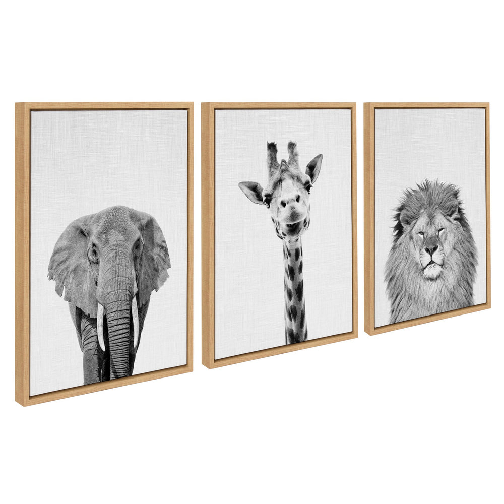 Sylvie Elephant Giraffe and Lion Framed Canvas by kateandlaurel - main product image for Resin Society