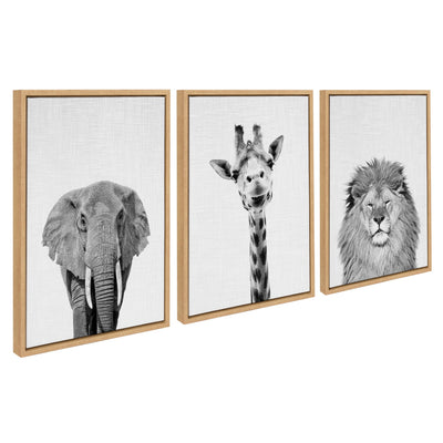 Sylvie Elephant Giraffe and Lion Framed Canvas by kateandlaurel - main product image for Resin Society