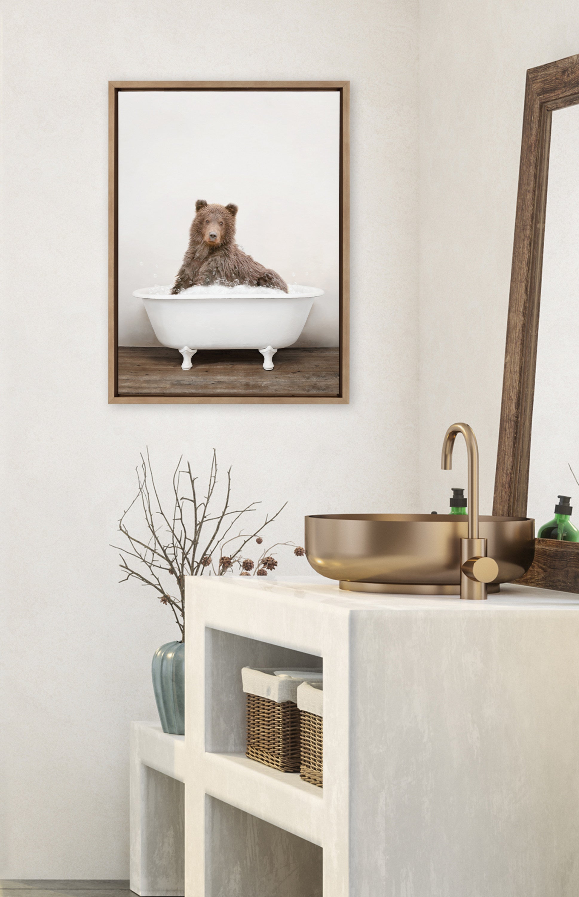 Sylvie Bear Rustic Bubble Bath Framed Canvas by kateandlaurel - product image 16 for Resin Society