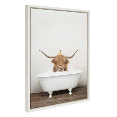 Sylvie Highland Cow and Duckling in Rustic Bath Framed Canvas by kateandlaurel - main product image for Resin Society