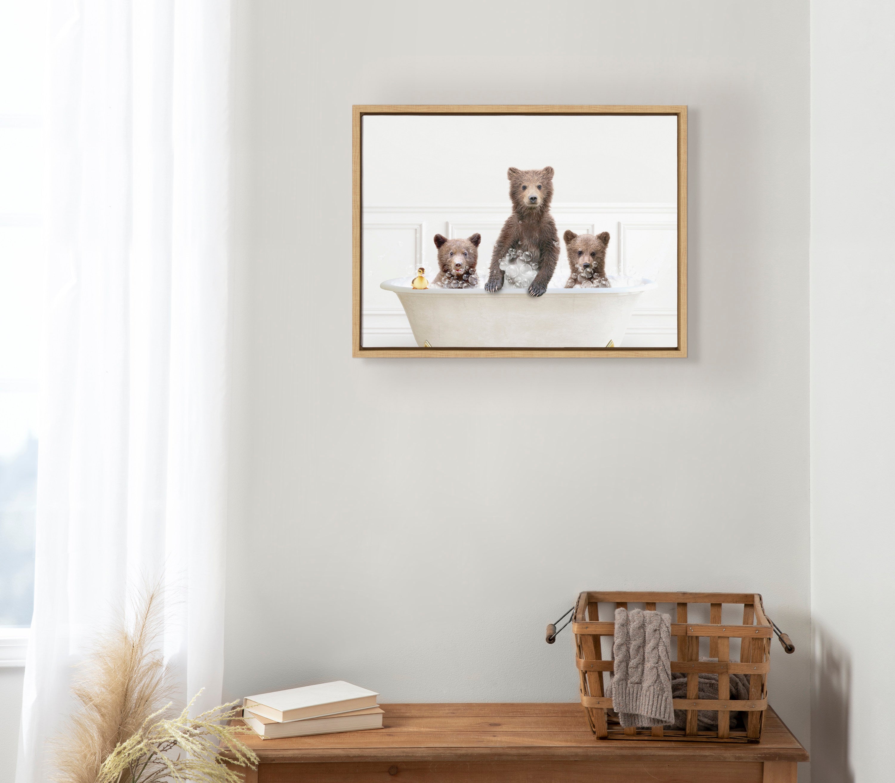 Sylvie Three bears In Bubble Bath Neutral Style Framed Canvas by kateandlaurel - product image 4 for Resin Society