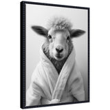 Sylvie Sheep Bathroom Art Towel Robe black and white framed canvas with sheep illustration