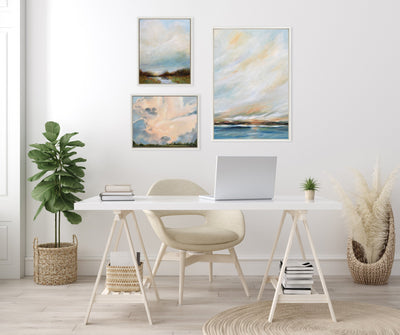 Sylvie Sunday Morning, Tranquility and Clouds Framed Canvas Art Set by Mary Sparrow