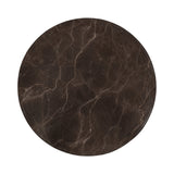 Top view of a round dark brown marble tabletop with light beige veining patterns creating an organic web-like design.