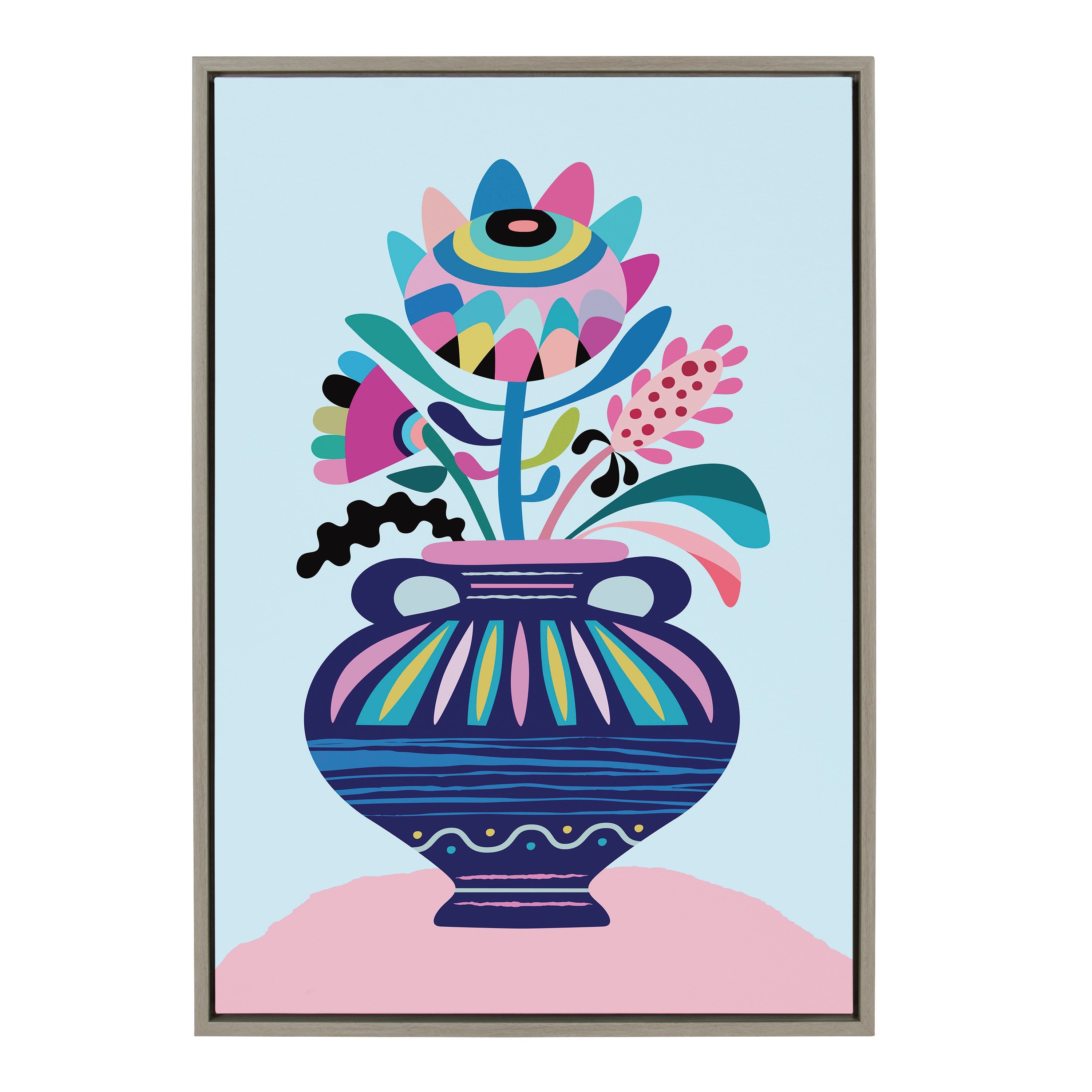 Sylvie Mid Century Modern Whimsical Floral Framed Canvas by kateandlaurel - product image 2 for Resin Society