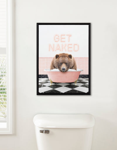 Sylvie Big Bear Retro Neon Sign Bath Framed Canvas by Amy Peterson