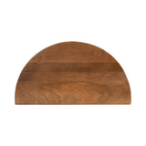 Half-circle wooden side table top with smooth finish and natural wood grain in warm brown tones, shown against a white background.