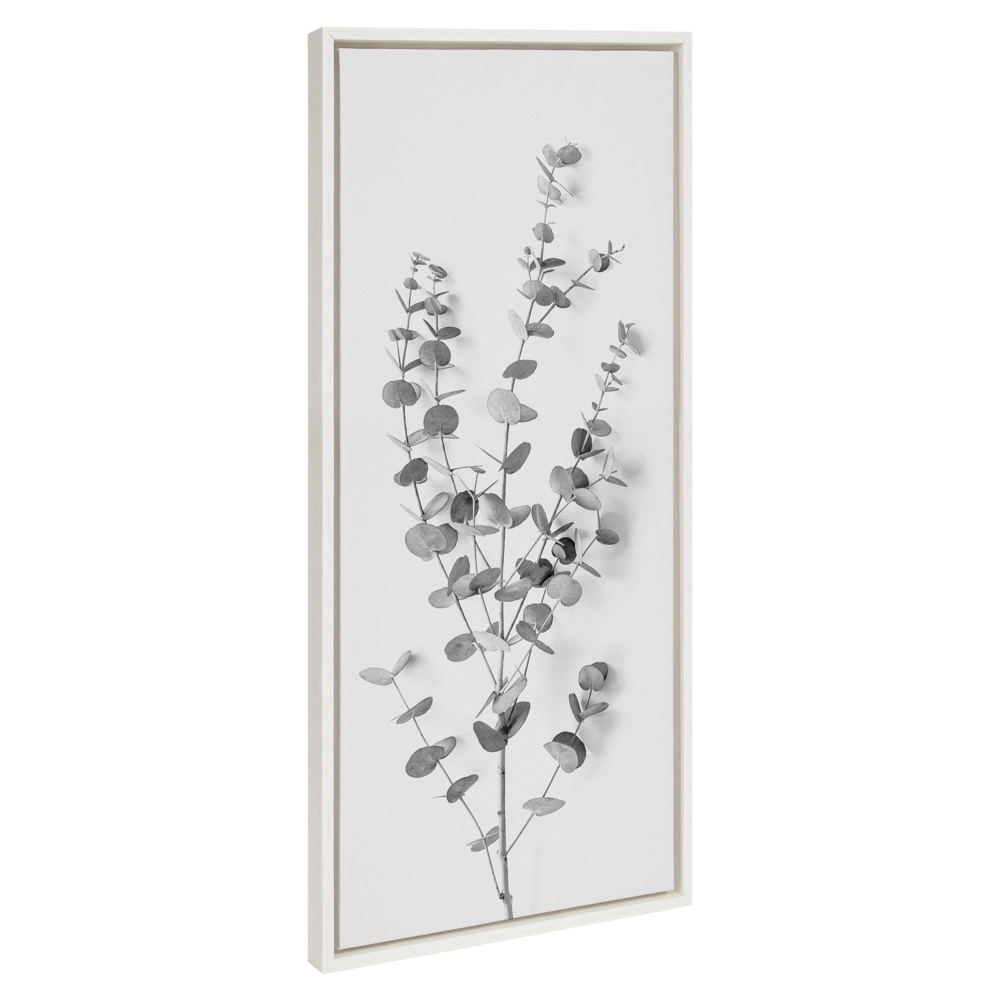 Sylvie Eucalyptus Botanical I Gray and Soft White Framed Canvas by The by kateandlaurel - framed botanical wall art in muted gray and white