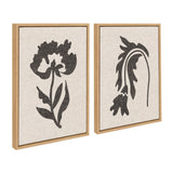 Sylvie Scandi Botanical 2 and 3 neutral textured linen framed canvas art set displayed on a wall