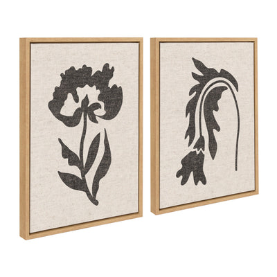 Sylvie Scandi Botanical 2 and 3 neutral textured linen framed canvas art set displayed on a wall