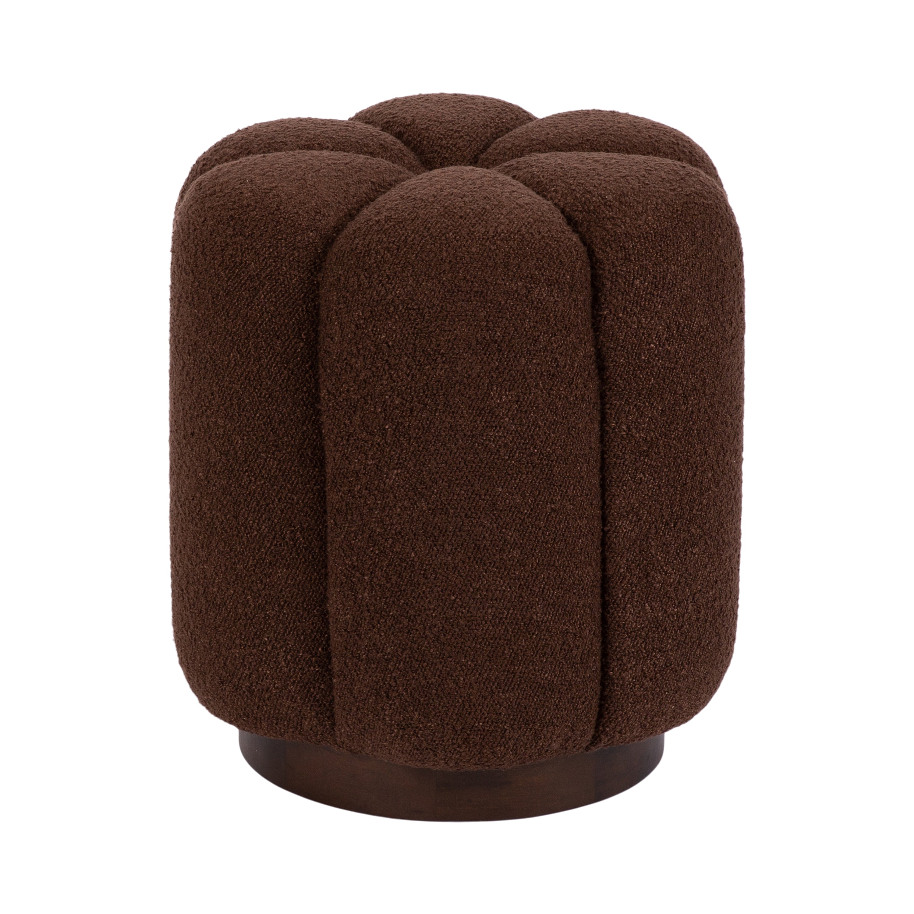 Lucida Round Tufted Ottoman with boucle fabric cushion and mango wood base