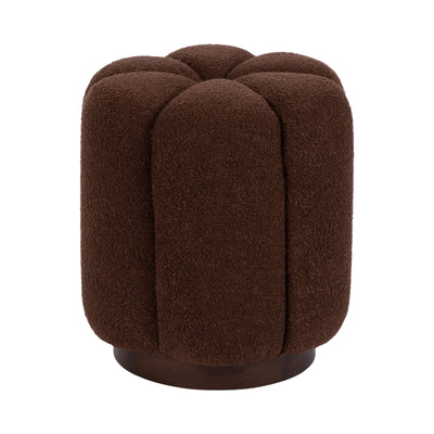 Lucida Round Tufted Ottoman with boucle fabric cushion and mango wood base