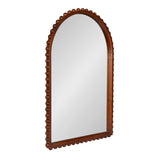 Tall arched wall mirror with a wooden frame featuring rounded bead-like accents along the edges in a warm brown finish.