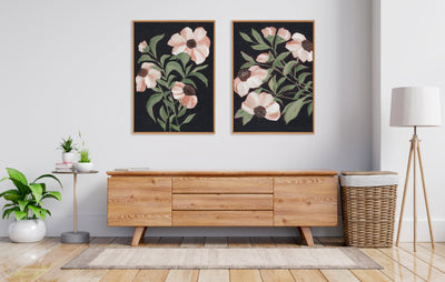 Sylvie Beaded Nocturnal Blossom 1 and 2 Framed Canvas Art Set by Nikita Jariwala