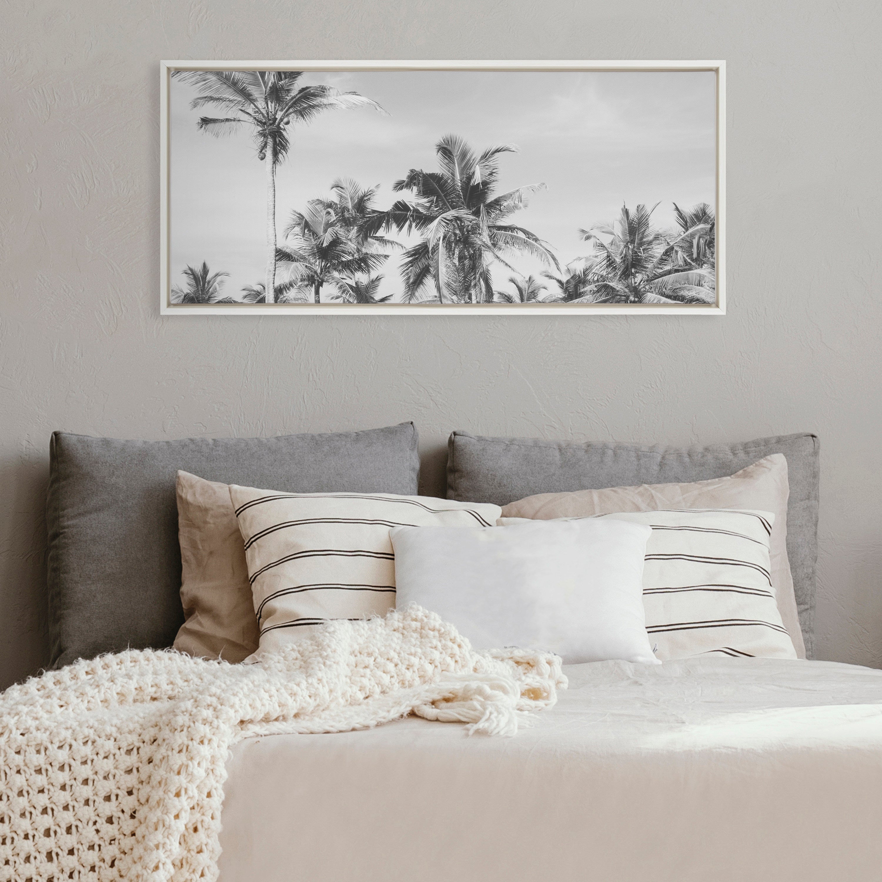 Sylvie Coastal Coconut Palm Tree Beach BW Framed Canvas by kateandlaurel - product image 5 for Resin Society