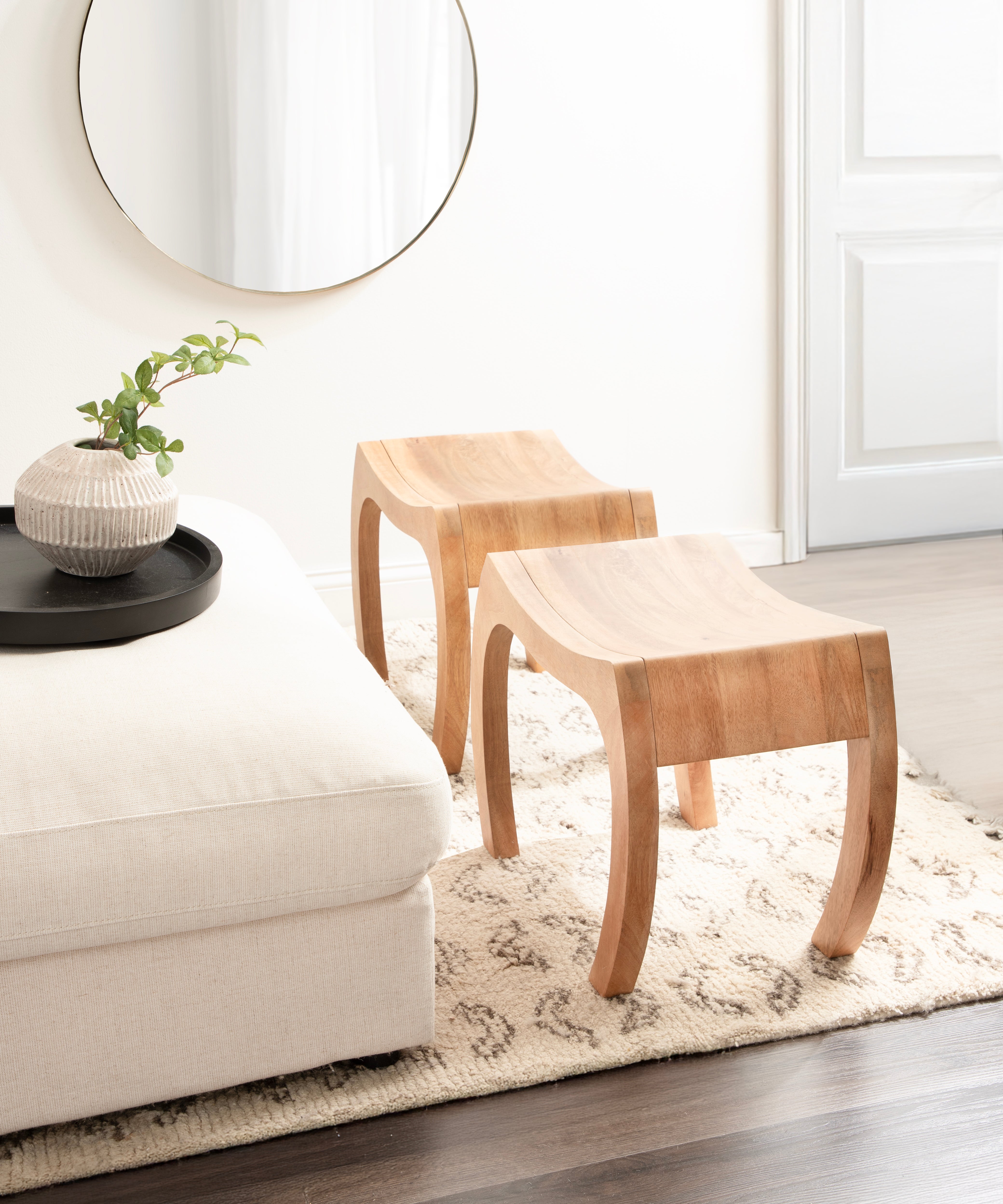 Loviisa Wood Ottoman and Vanity Stool
