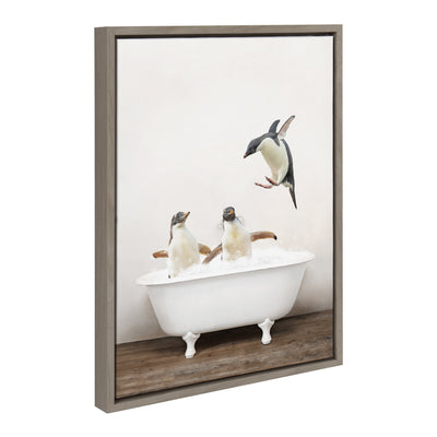 Sylvie Penguins Playing in Rustic Bath Framed Canvas by kateandlaurel - product image 13 for Resin Society