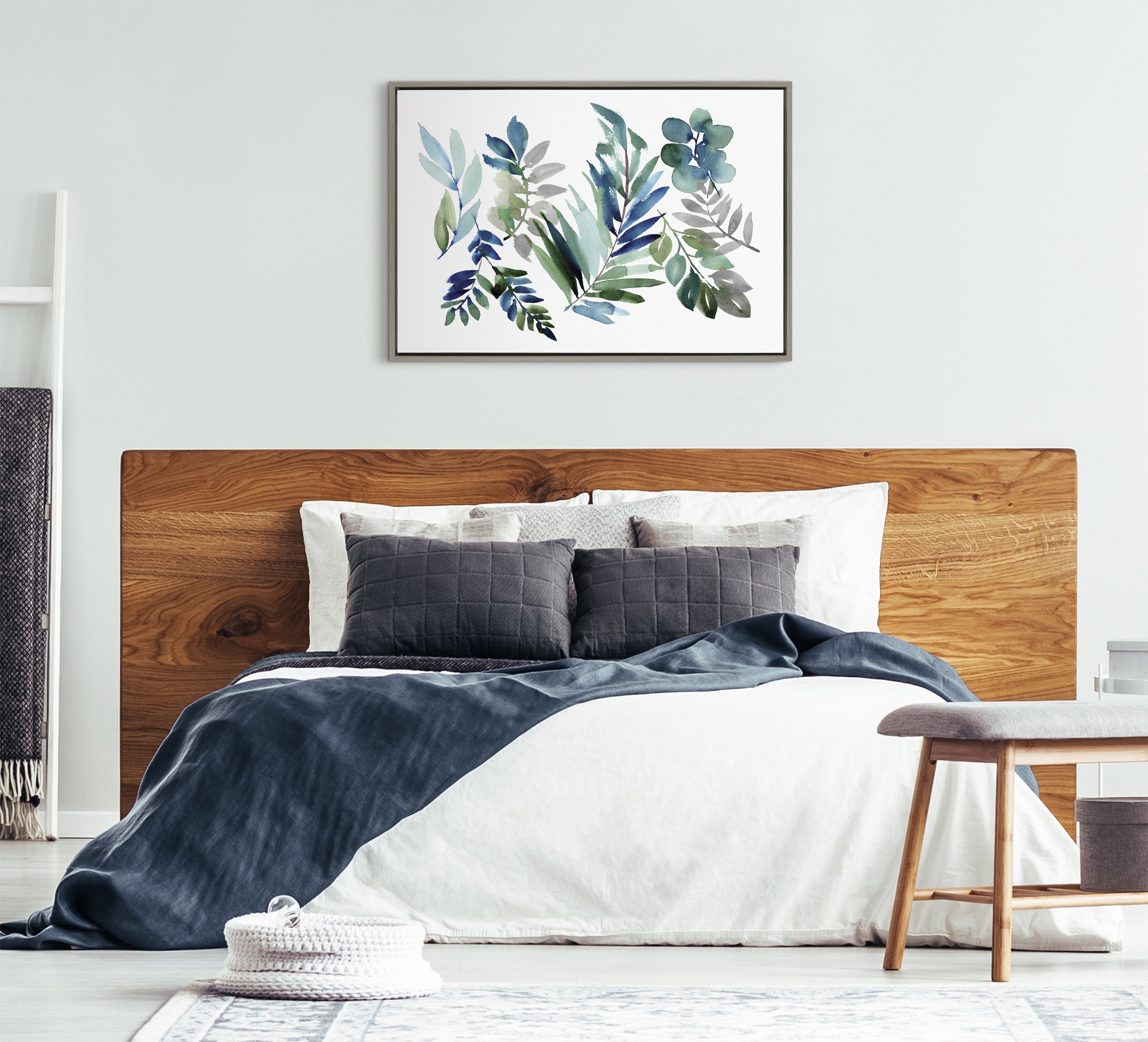Sylvie Tropic Leaves Blue Framed Canvas by kateandlaurel - product image 4 for Resin Society