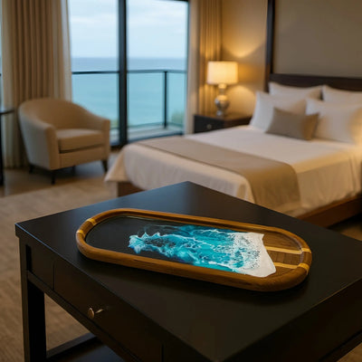 Handcrafted Resin Ocean Jewelry Tray with swirling blue ocean resin art