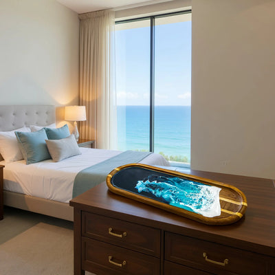 Handcrafted Resin Ocean Jewelry Tray with swirling blue ocean resin art