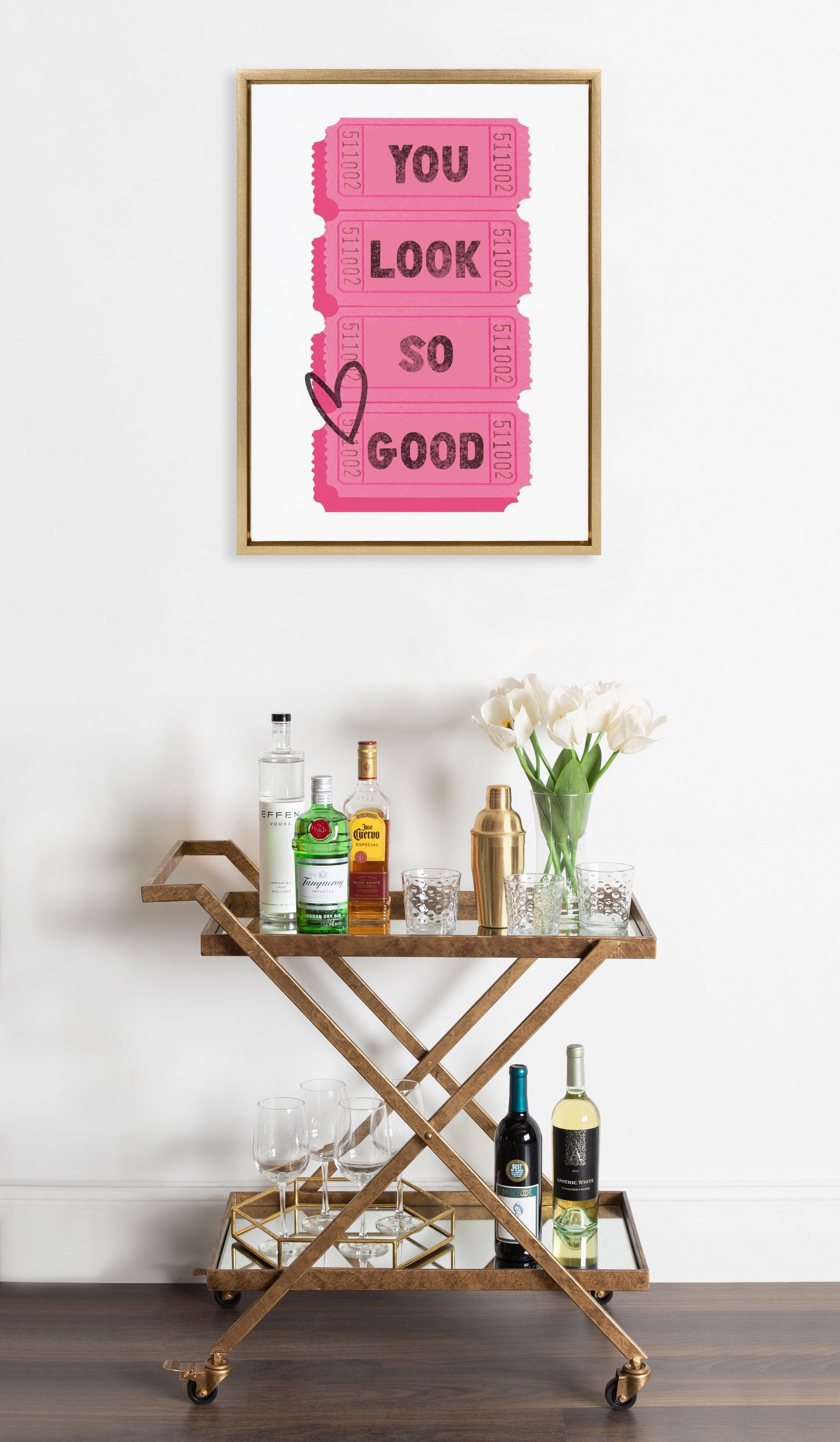 Sylvie You Look So Good Pink Tickets Framed Canvas by Alli Standefer