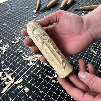 Hand-carved wooden Odin figurine 13 cm tall, Norse god statue with detailed craftsmanship