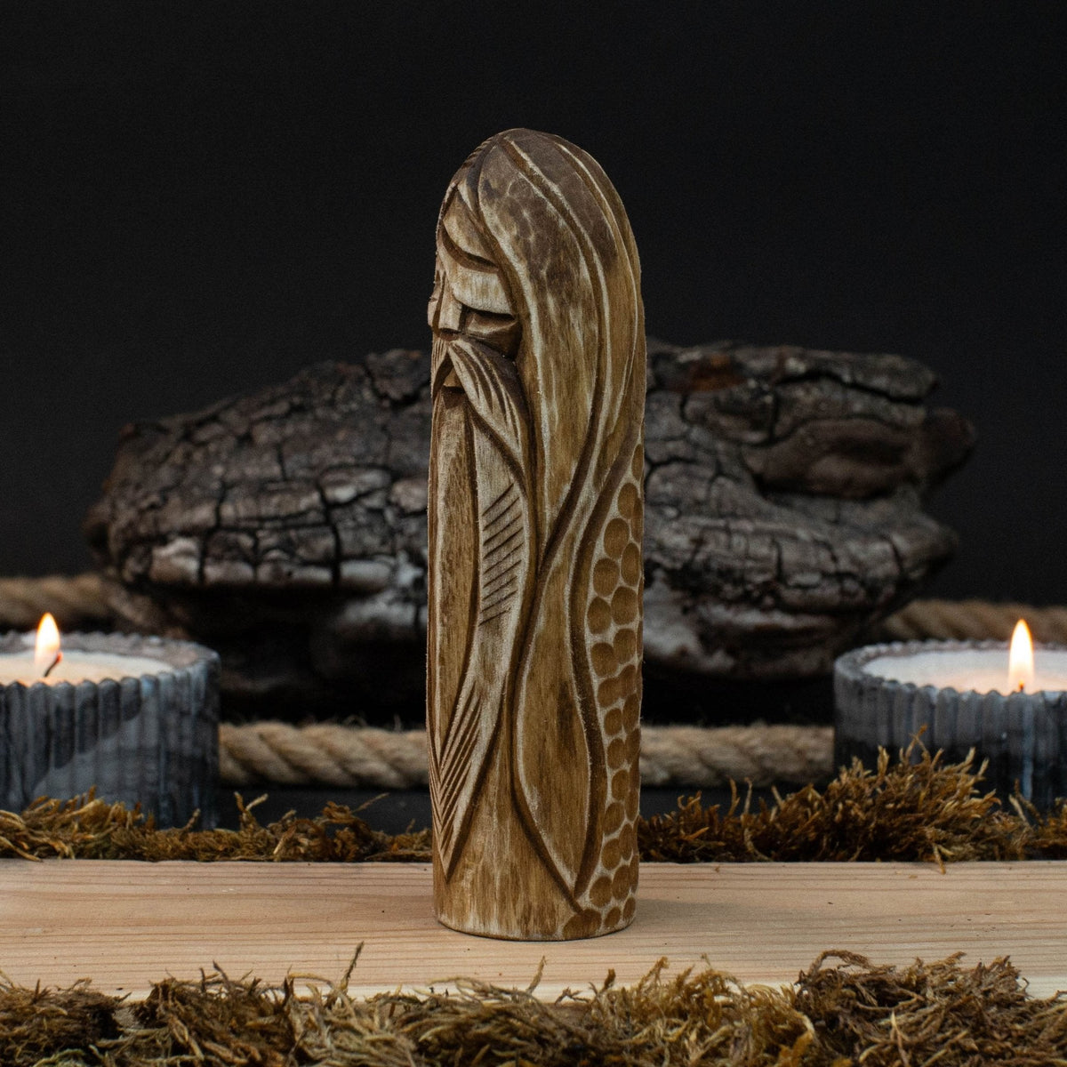 Hand-carved wooden Odin figurine 13 cm tall, Norse god statue with detailed craftsmanship