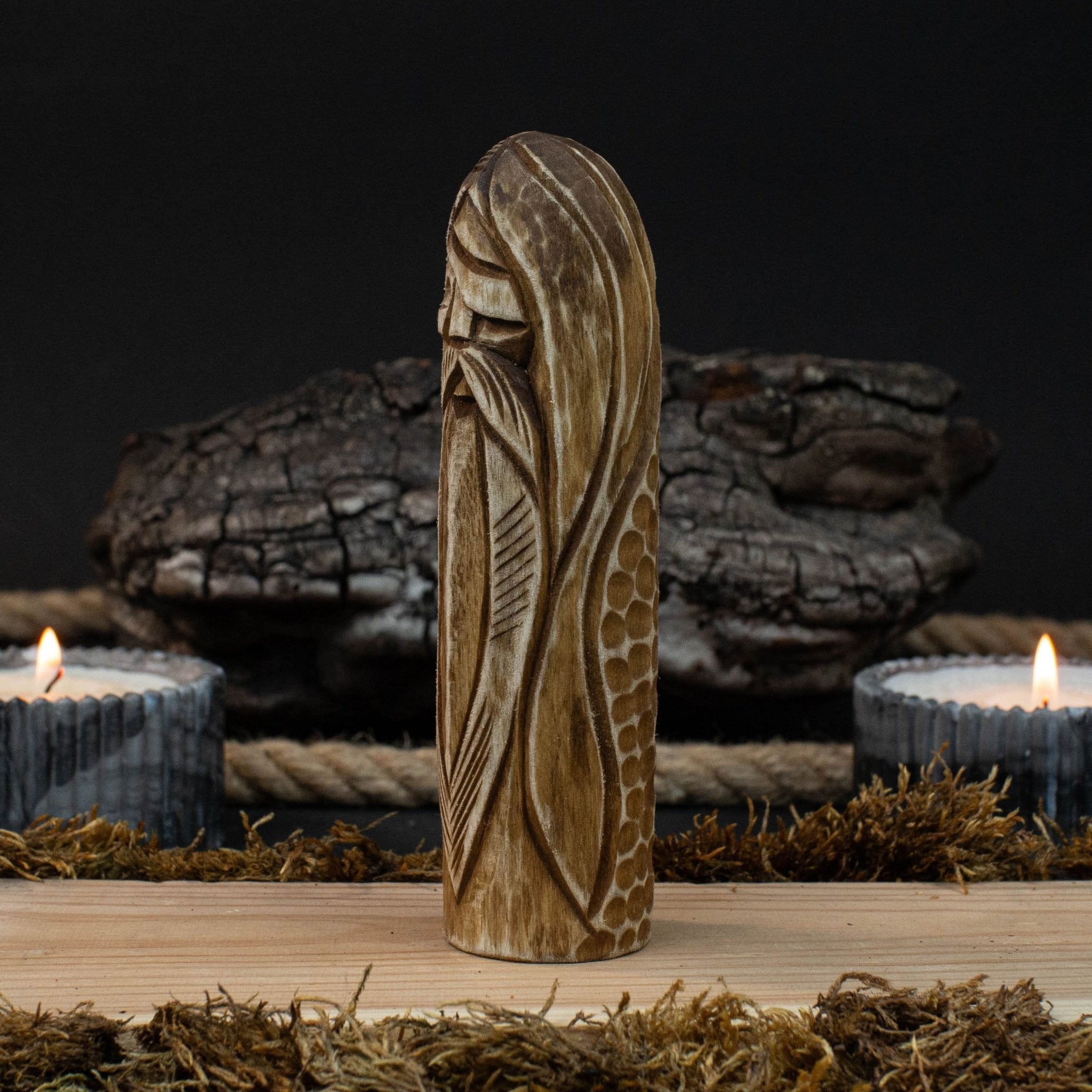 Hand-carved wooden Odin figurine 13 cm tall, Norse god statue with detailed craftsmanship