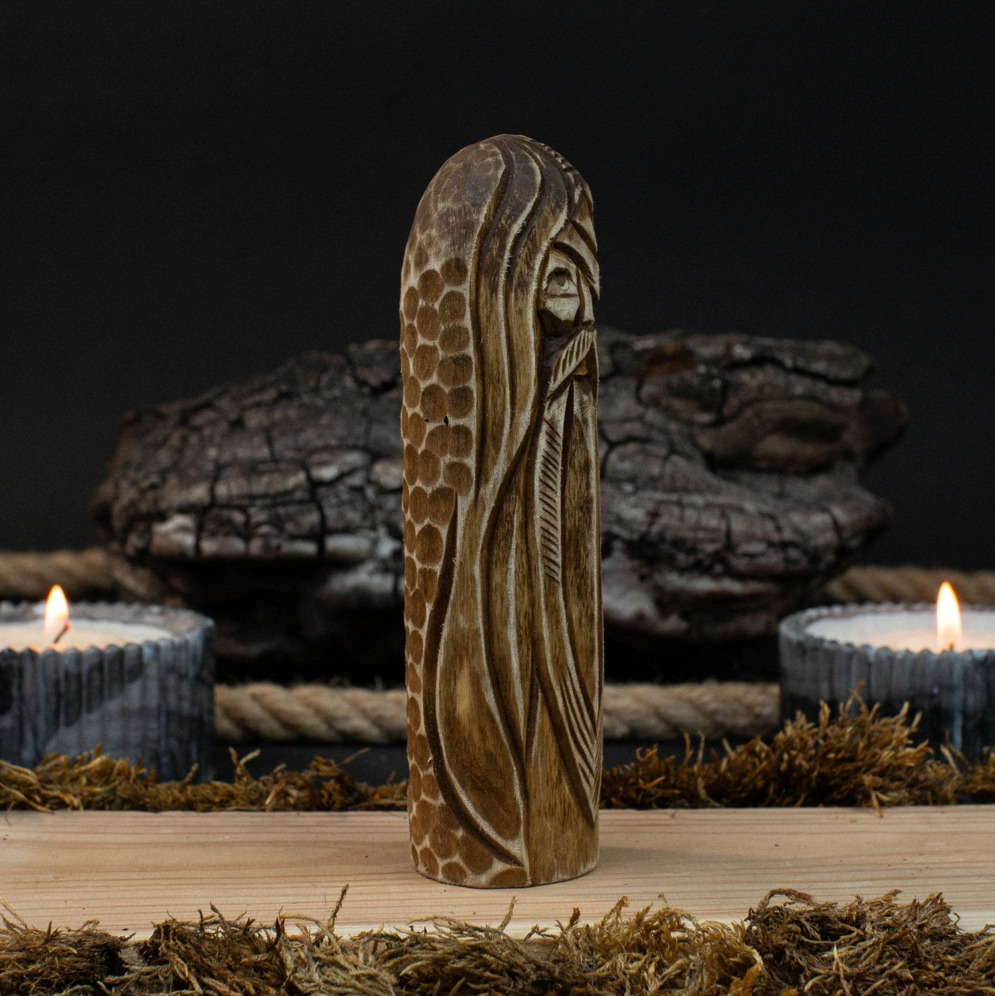 Hand-carved wooden Odin figurine 13 cm tall, Norse god statue with detailed craftsmanship