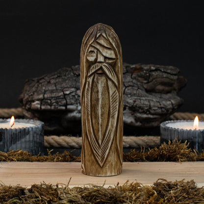 Hand-carved wooden Odin figurine 13 cm tall, Norse god statue with detailed craftsmanship