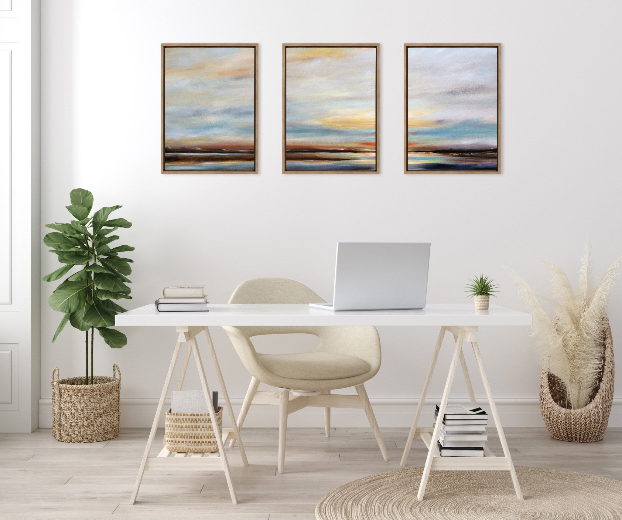 Sylvie Carolina Sunset Triptych Framed Canvas Art Set by Mary Sparrow