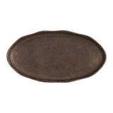 Oval dark brown decorative tray with subtle textured surface and gently curved edges.