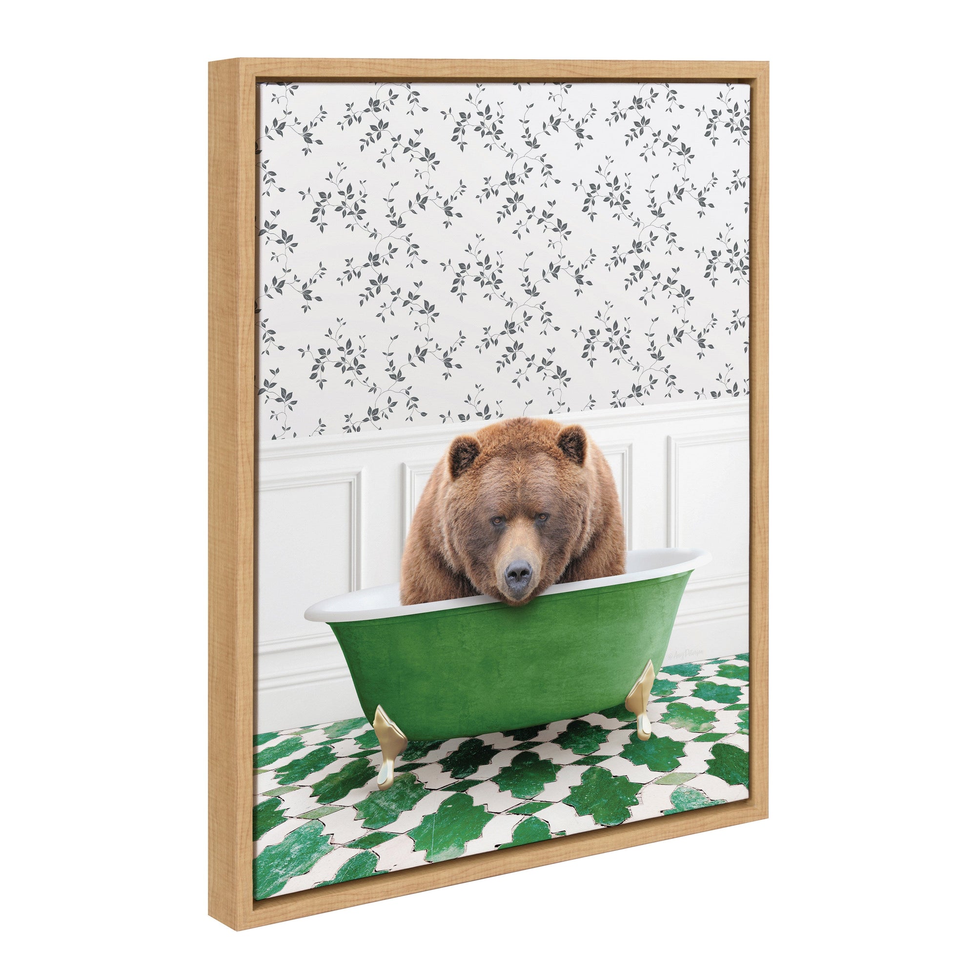 Sylvie Big Bear In Eclectic Green Bath Framed Canvas by kateandlaurel - main product image for Resin Society