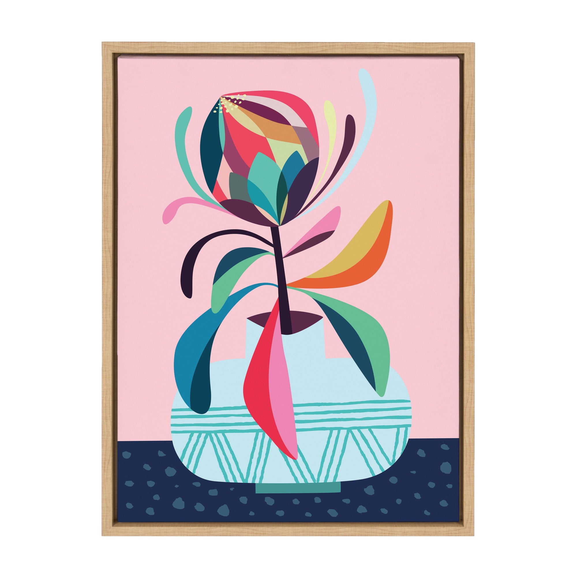 Sylvie Mid Century Modern Protea Framed Canvas by kateandlaurel - main product image for Resin Society