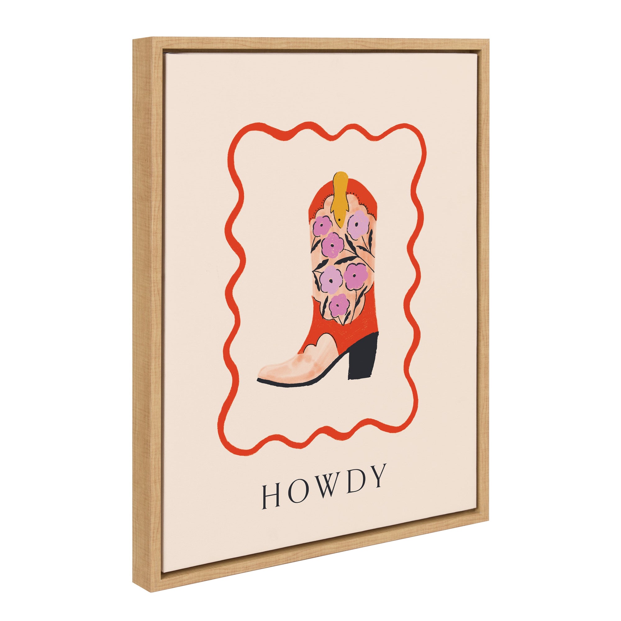 Sylvie Howdy framed canvas featuring bold 'Howdy' typography with a Western cowgirl theme