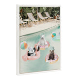 Sylvie Beaded Pool Party framed canvas art showing cute animals at a poolside party