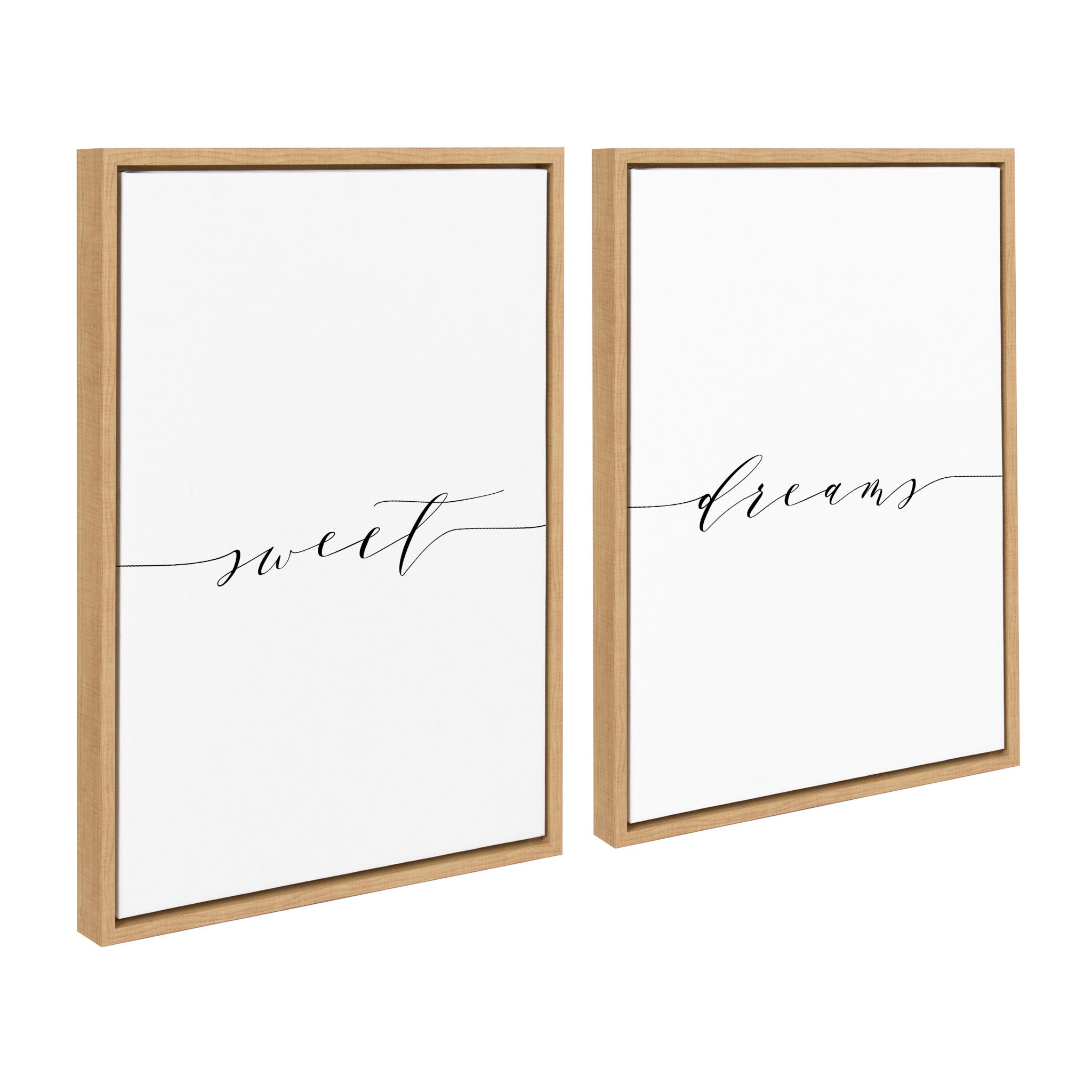 Sylvie Sweet Dreams framed canvas art set with two prints in polystyrene frames hanging on a light wall